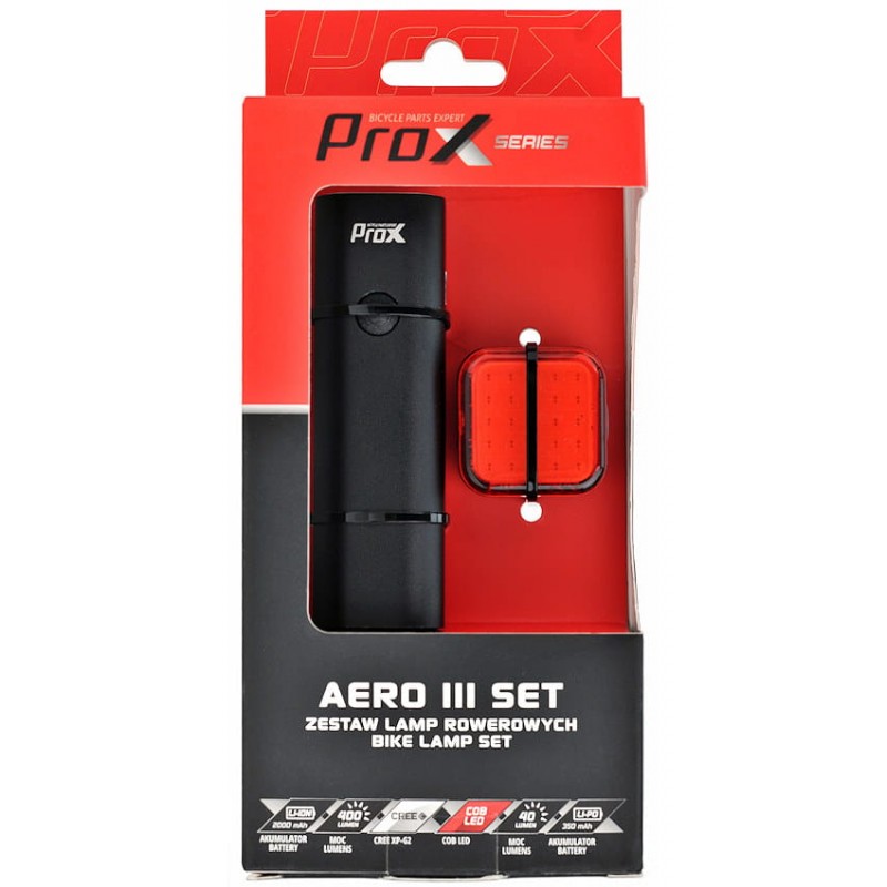 Zestaw lamp rowerowych PROX AERO III SET 400LMN USB